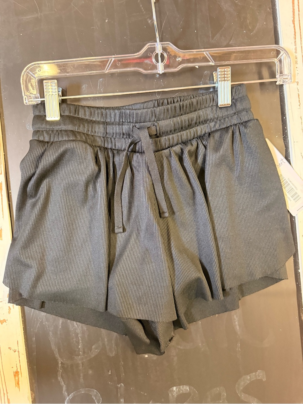 Yogalicious Black Ribbed Drawstring Kids Shorts